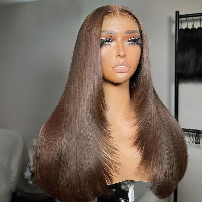 ISEE Brown Color Layered Cut Straight Wear Go Glueless Wig Pre-Cut Lace Closure Wig