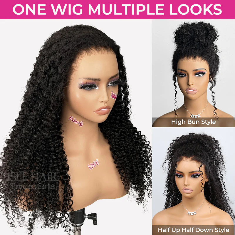 ISEE Invisi Drawstring 360 Kinky Curly Wear Go Glueless Wig Pre-Cut Lace Pre-Bleached Knots