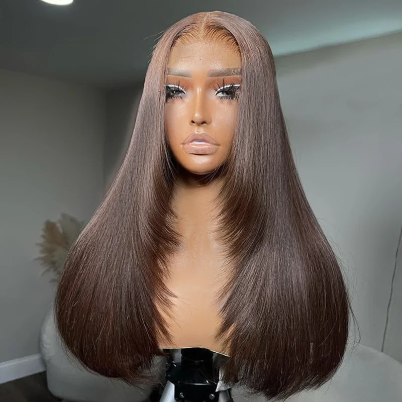 ISEE Brown Color Layered Cut Straight Wear Go Glueless Wig Pre-Cut Lace Closure Wig