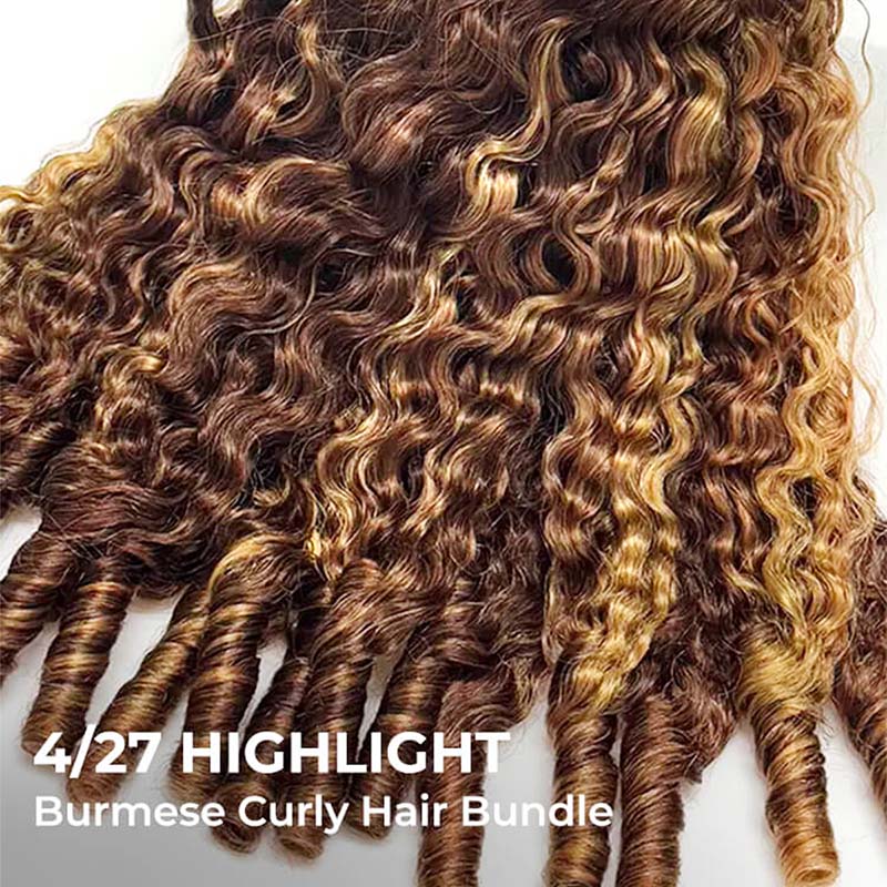 4/27 Highlight Brown Burmese Curly Bundles Sew In Weave