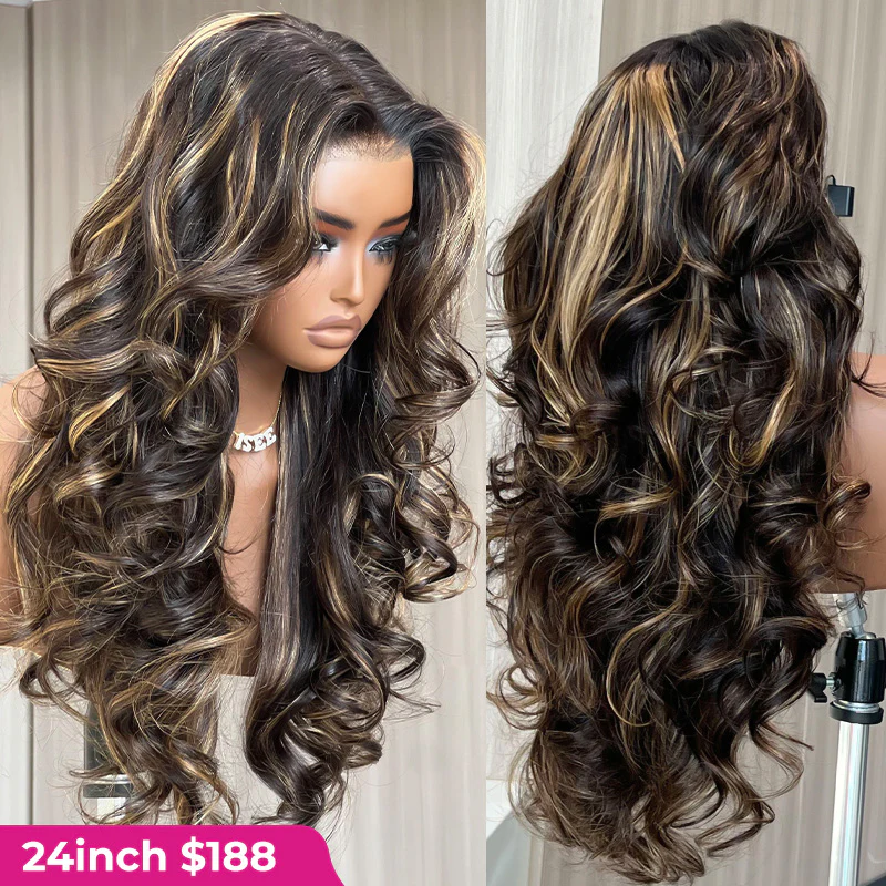 Pre-Styled Butterfly Cut Layer Brown Balayage Pre-Cut 7x5 Lace Wear Go Glueless Wigs