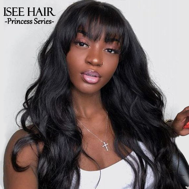 Body Wave Glueless Wig with Bangs Human Hair Machine Made Sew In Wig