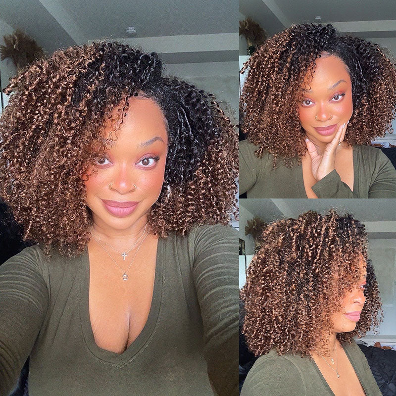 Ombre Brown Layered Curly Half Wig