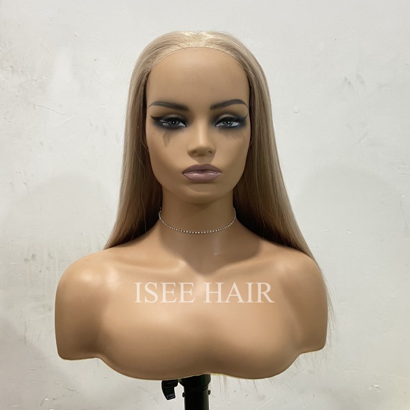 ISEE HAIR Ash Blonde Straight Wigs Preplucked Transparent Lace Front Wigs