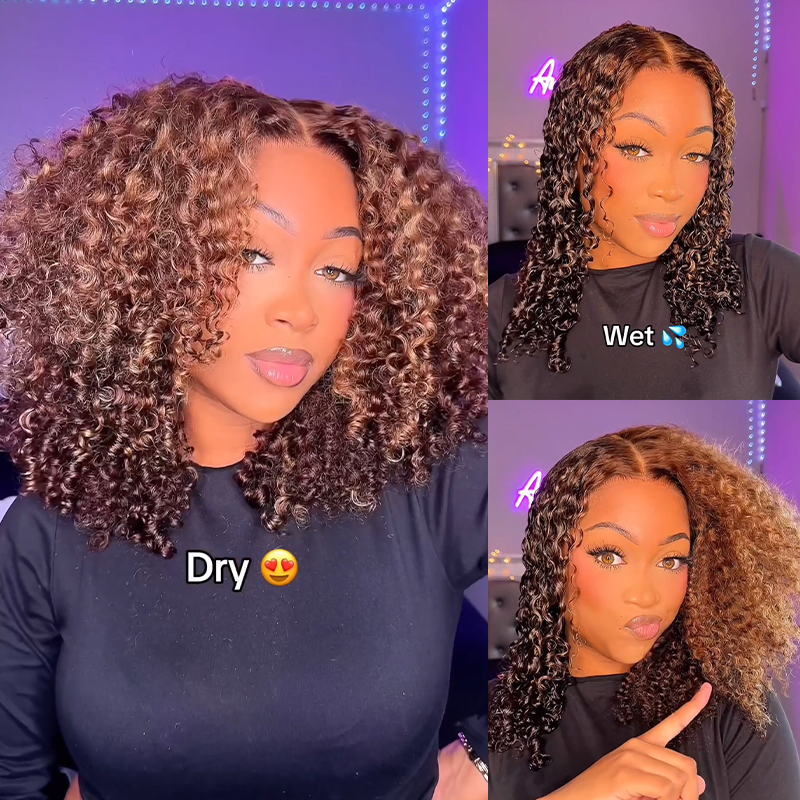 Flash Sale Wear Go 6x4 Lace Highlight Brown Color Kinky Curly Glueless Wig Pre-Cut HD Wig180% Density
