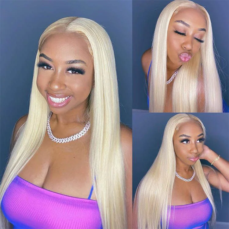 Ready To Wear Wigs Wear Go 613 Blonde Color Preplucked Straight Glueless Lace Closure Wig