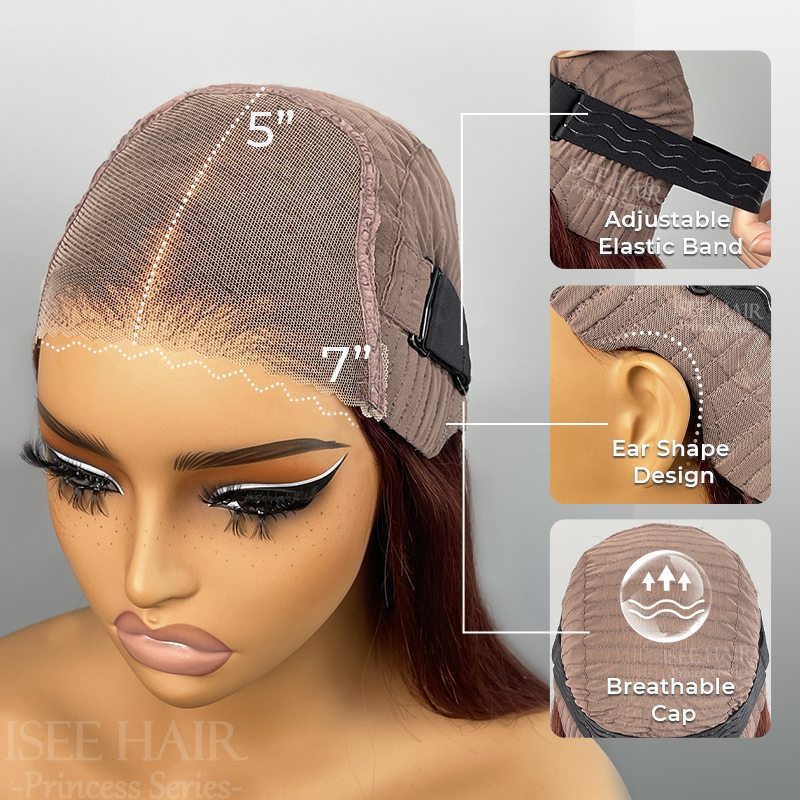 ISEE Reddish Brown Color Wear Go Straight Pre-Cut Lace Bob Glueless Wig