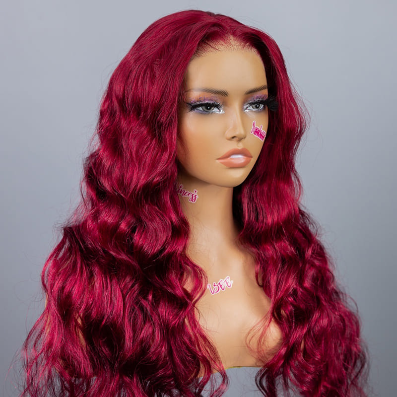 ISEE Wear Go 99J Burgundy Color Pre Cut Lace Body Wave Glueless Wig