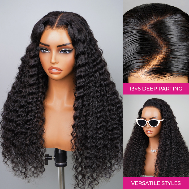 ISEE Invisi Draw-strings Deep Wave 13x6 HD Full Lace Frontal Pre-Cut Pre-Plucked Natural Hairline Wear Go Wig