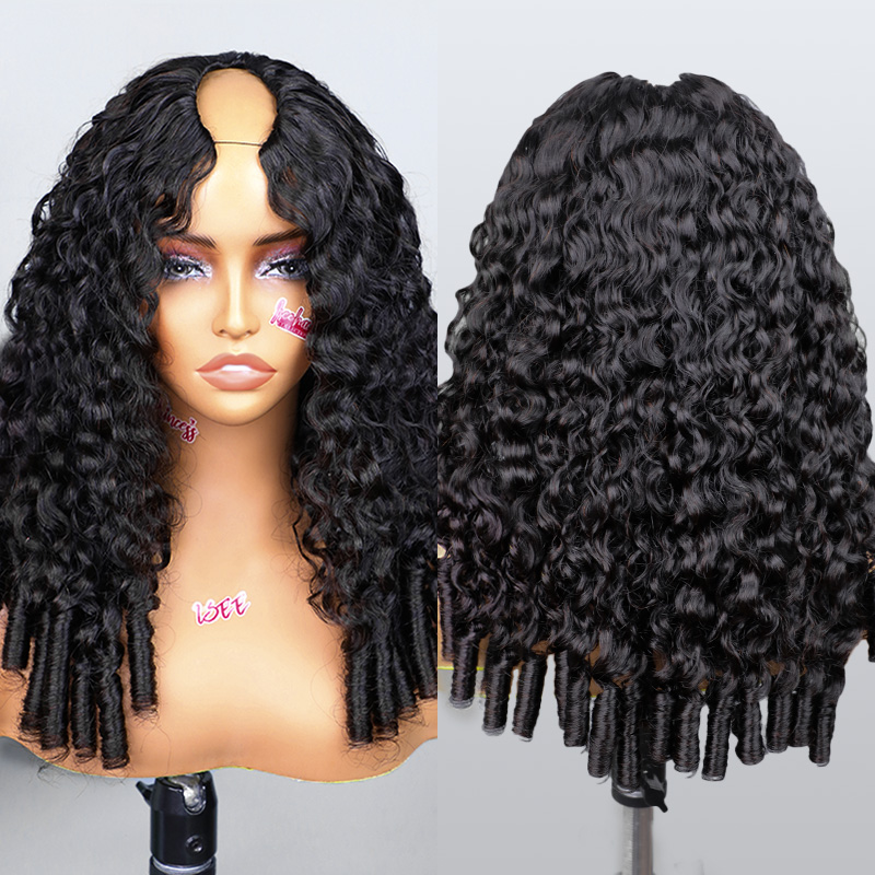 ISEE New In Hand Tied V Part Burmese Curly InvisiFit Strap Wig No Leave Out Glueless Wig With Elastic Draw-strings Beginner Friendly