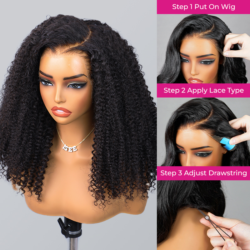 ISEE New In 13x6 Wear Go Kinky Curly Glueless Wig HD Lace Front Wig Real Ear To Ear With Invisi Draw-string Wig