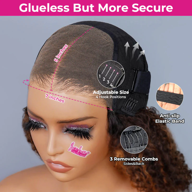 ISEE New In Pre-Styled Butterfly Cut Layer Brown Balayage Human Hair Wigs Pre Bleached Mini Knots Pre-Cut 7x5 Lace Wig