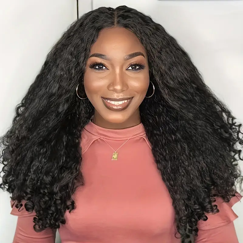 ISEE New In Invisible Hairline Kinky Straight Half Wig With Spiral Curly Ends Flip Over Wig For Beginner