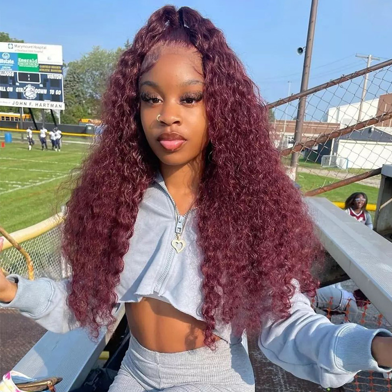 Burgundy 99J Color Water Wave Lace Front Wig For Black Women