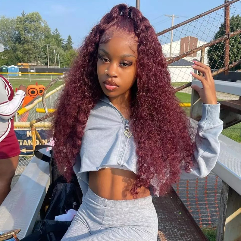Burgundy 99J Water Wave 13*4 Lace Front Wig | ISEE HAIR