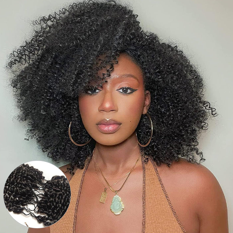 Afro Curly Crochet Hair Human Braiding Hair Pre-Separated Feather Soft