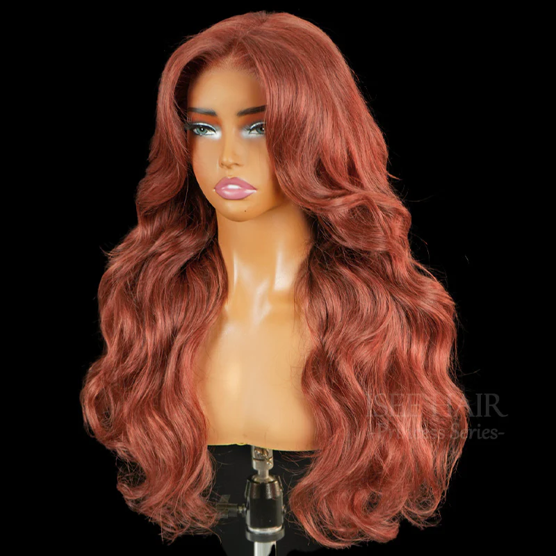 Layered Cut Body Wave Reddish Brown & Burgundy Pre-Cut Lace Wear Go Glueless Wig