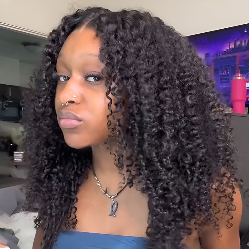 V Part/Thin Part Afro Curly Wig Human Hair Glueless Wigs For Beginner Friendly