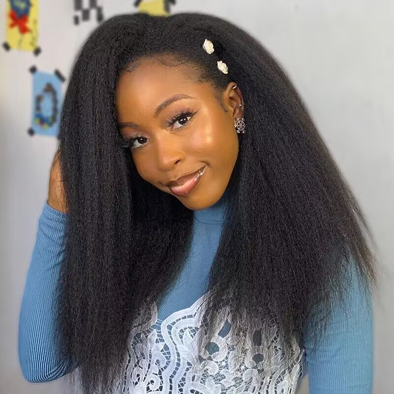Invisible Drawstring Half Wig Kinky Straight Flip Over Wig