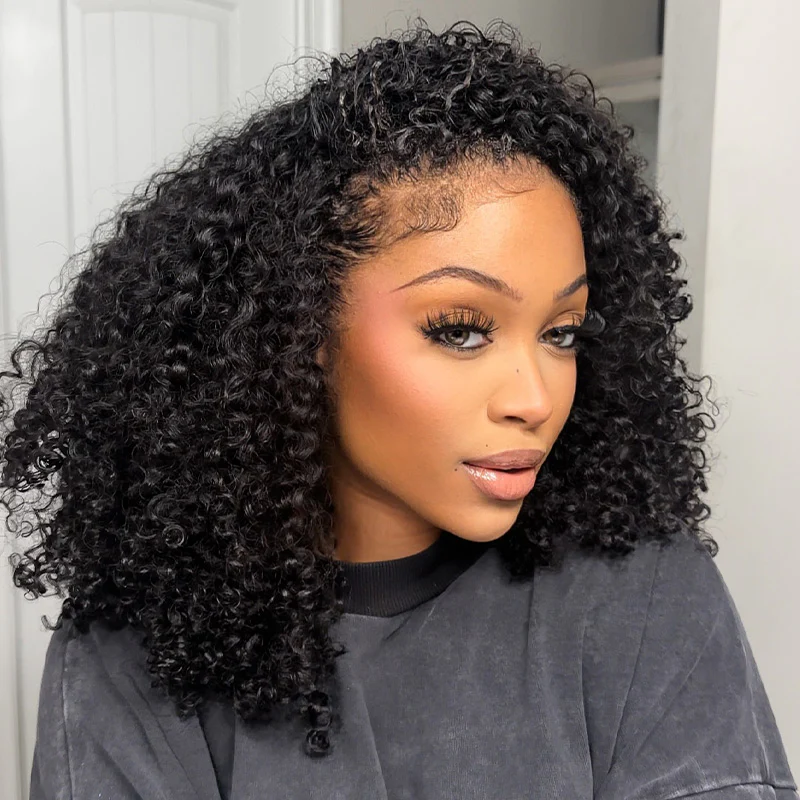 Coily Curly Drawstring Half Wig Seamless Flip Over Wig