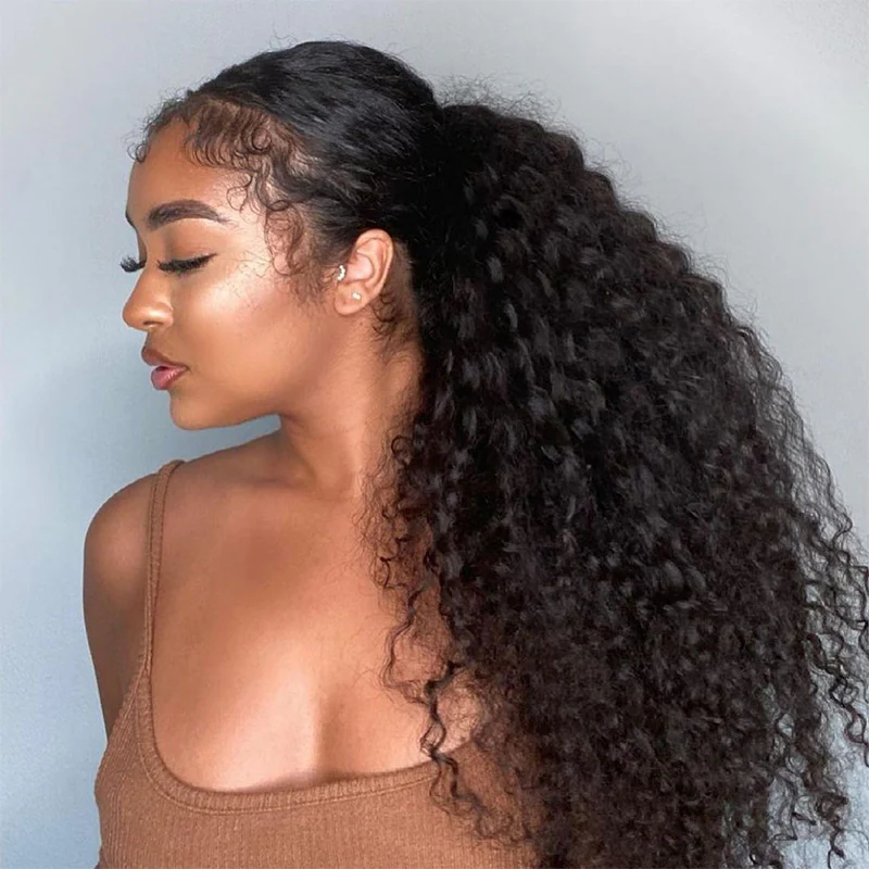 Wrap-around Magic Velcro Ponytail Extension Hair Water Wave Ponytail With Clip In 100% Human Hair