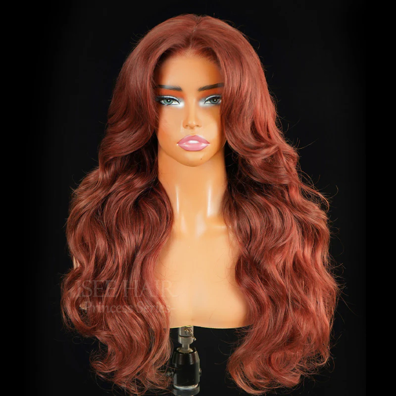 ISEE New In Layered Cut Body Wave Reddish Brown & 99J Burgundy 7x5 Wear Go Wig Pre-Cut Glueless HD Lace Wig