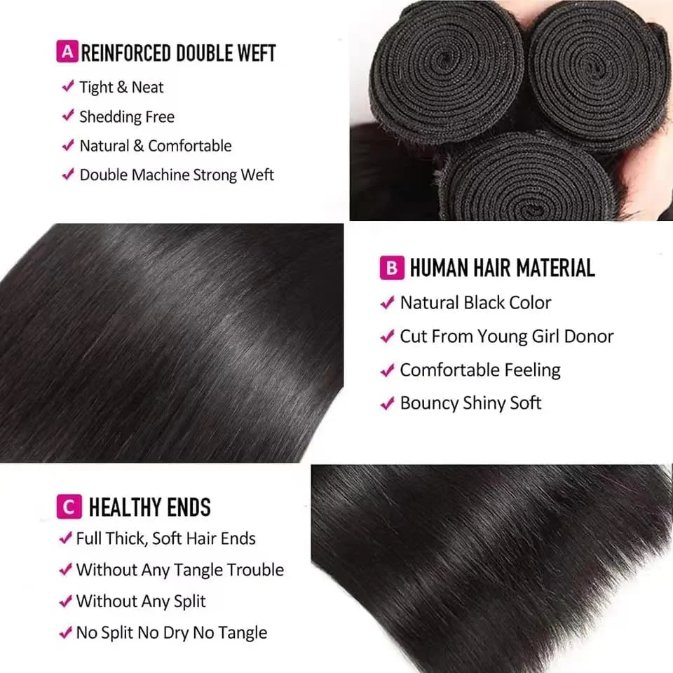 ISEE HAIR Straight Hair Bundles 10A Grade 100% Human Virgin Hair unprocessed