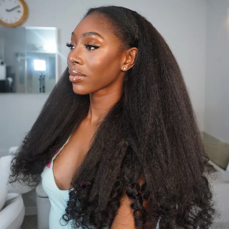 Invisible Drawstring Kinky Straight Half Wig