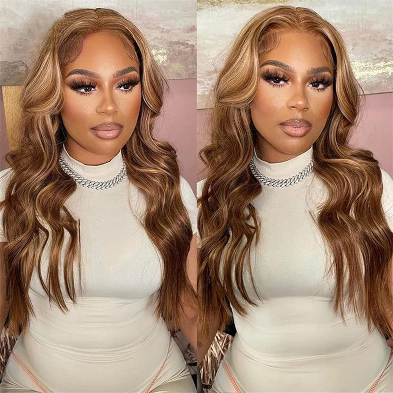 ISEE HAIR Wear Go Highlight Brown Wigs Silky Straight Pre-plucked Glueless Lace Wigs
