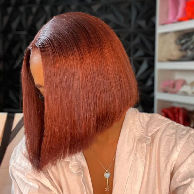ISEE Reddish Brown Color Wear Go Straight Pre-Cut Lace Bob Glueless Wig
