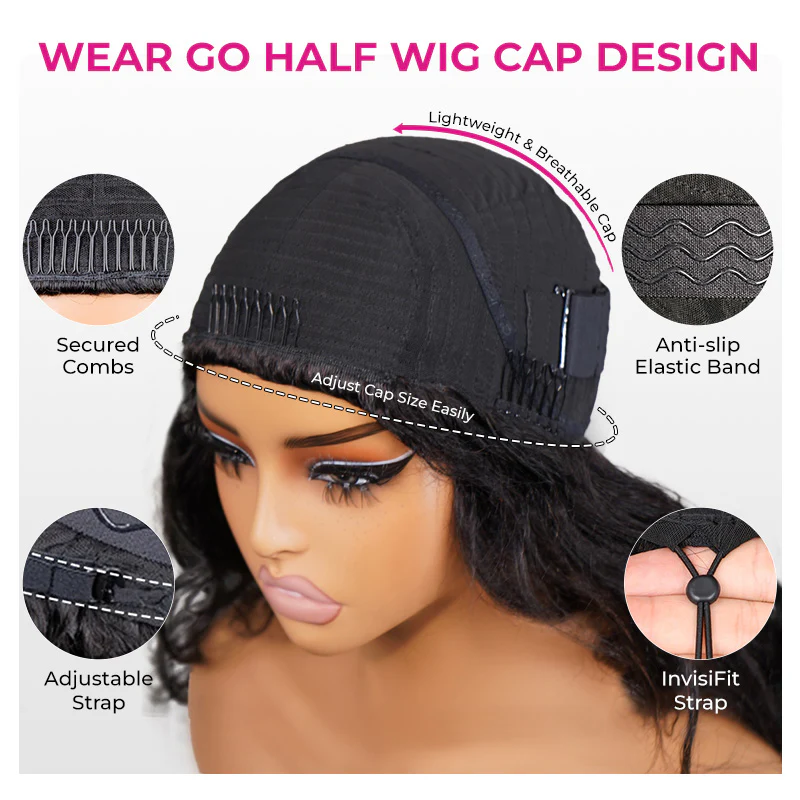 [WEAR GO HALF WIG] ISEE New In Pre-Styled Layered Cut Yaki Straight Half Wig InvisiFit Strap Flip Over Wig