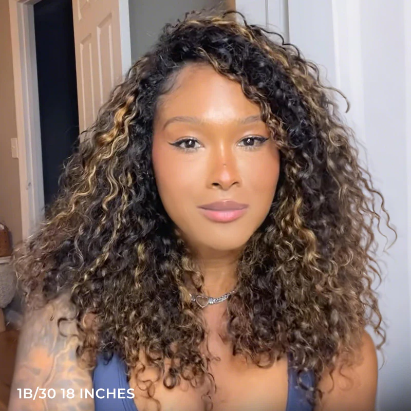 Flash Sale Wear Go Half Wig Highlight Water Wave 180% Density InvisiFit Strap Flip Over Wig