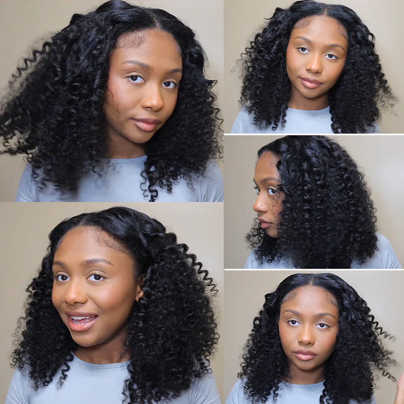 ISEE Super V Part Kinky Curly Glueless Wigs 100% Human Hair Beginner Friendly