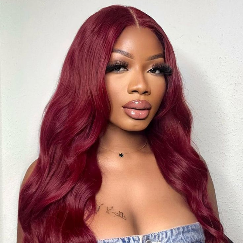ISEE Wear Go 99J Burgundy Color Pre Cut Lace Body Wave Glueless Wig