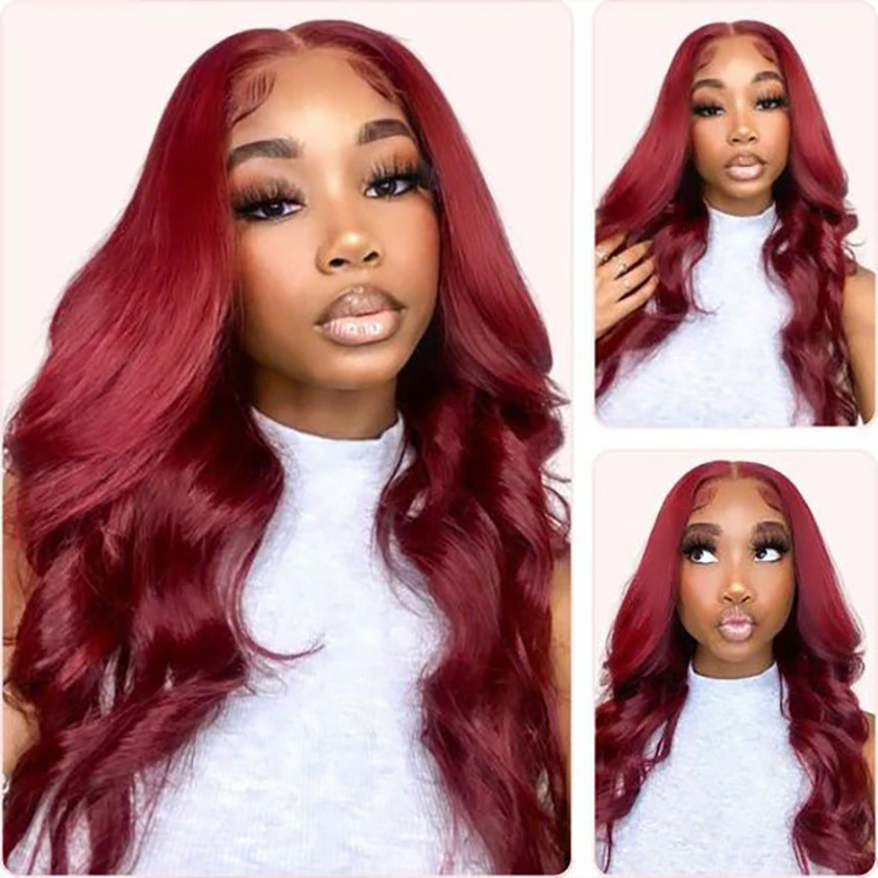 ISEE Wear Go 99J Burgundy Color Pre Cut Lace Body Wave Glueless Wig