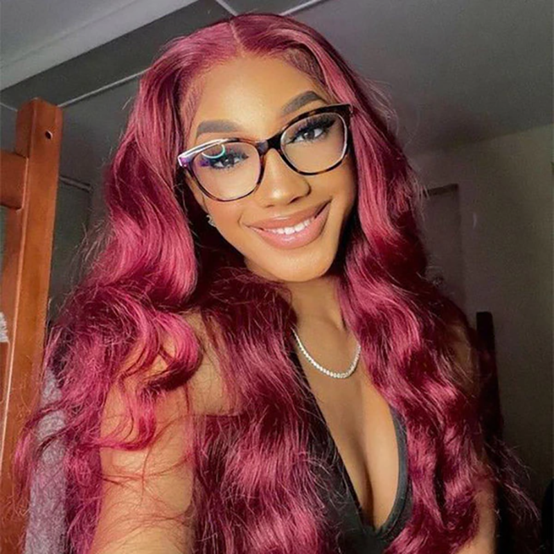 ISEE Wear Go 99J Burgundy Color Pre Cut Lace Body Wave Glueless Wig