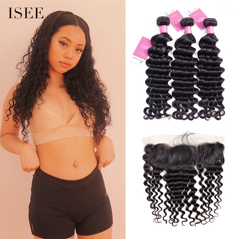 ISEE HAIR 10A Grade 100% Human Virgin Hair unprocessed Loose Deep Bundles with Frontal Deal