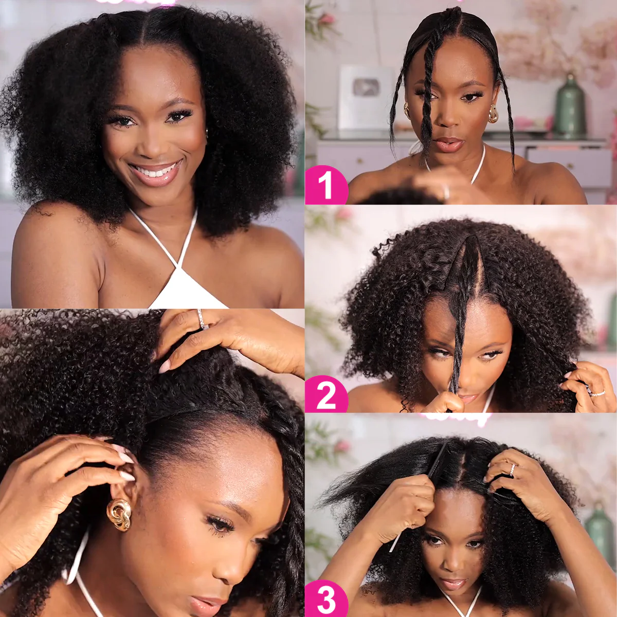 4C V Part Wig Afro Curly Human Hair Glueless Wigs Beginner Friendly