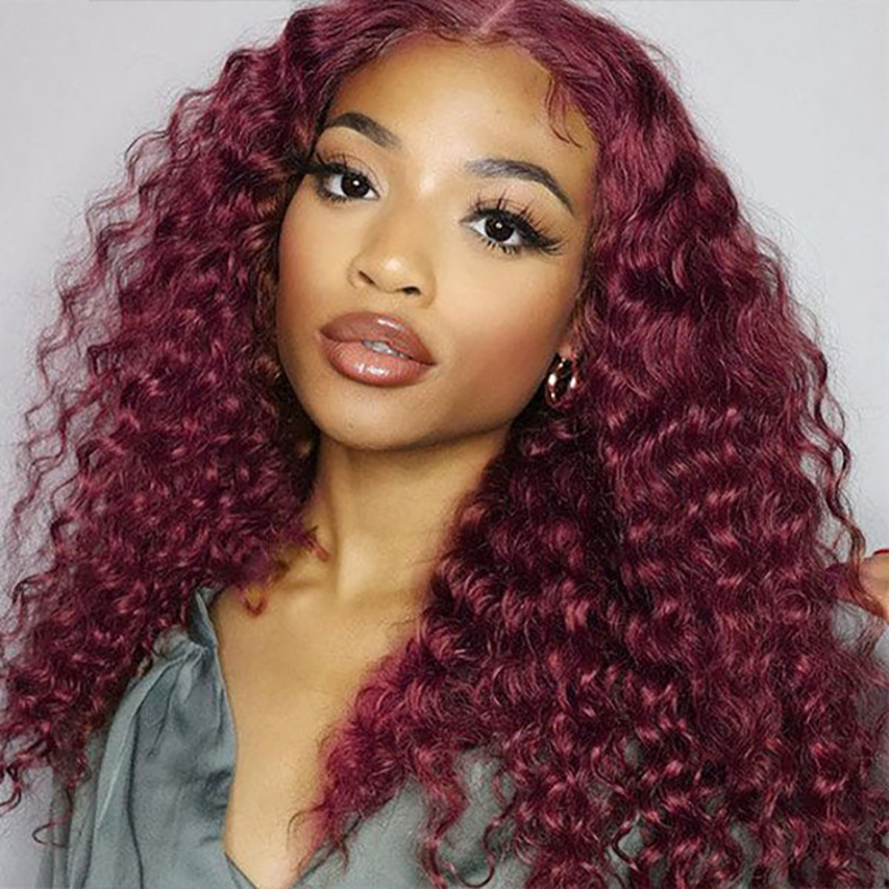 ISEE Pre Plucked Water Wave Wear Go Wig 99J Burgundy Color Glueless Lace Wig