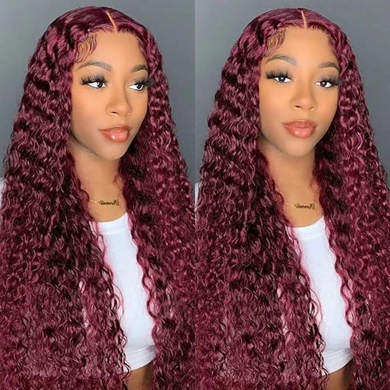 ISEE Pre Plucked Water Wave Wear Go Wig 99J Burgundy Color Glueless Lace Wig