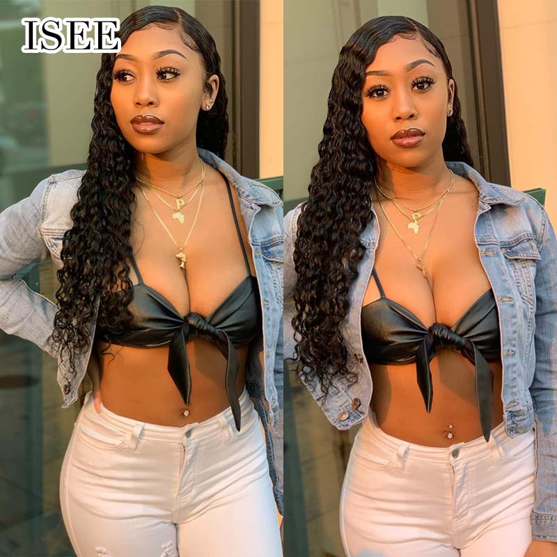 ISEE HAIR Loose Deep Lace Front Wig,Pre Plucked Natural Hair Liner, 100% Human Virgin Hair Wigs