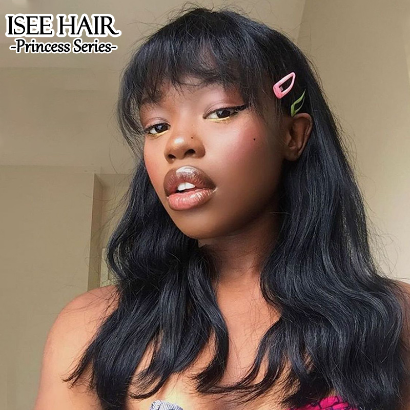 Body Wave Glueless Wig with Bangs Human Hair Machine Made Sew In Wig