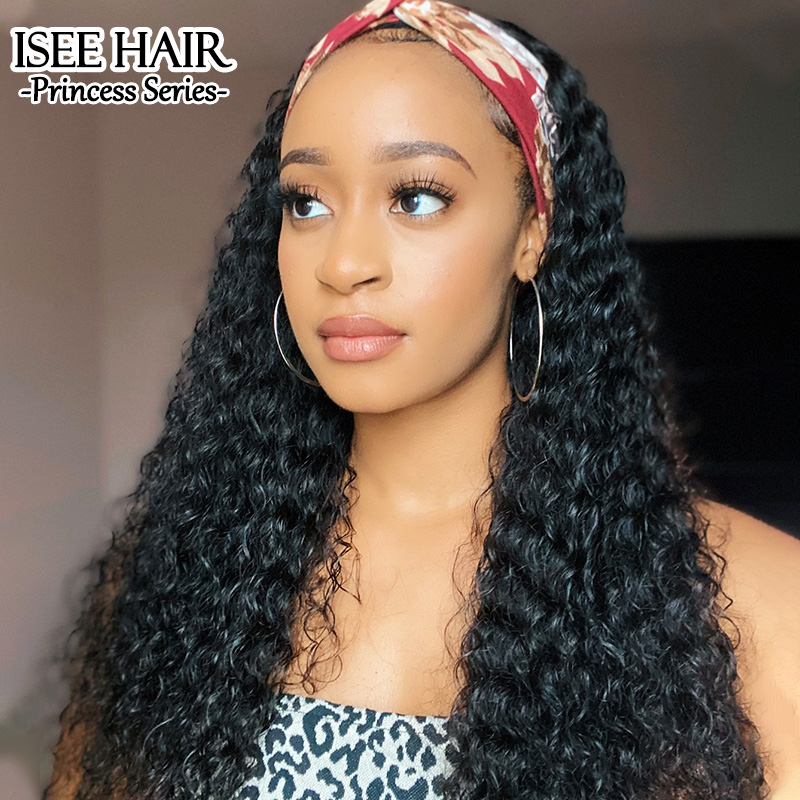 ISEE HAIR Deep Curly Headband Wig Human Hair Glueless Wig