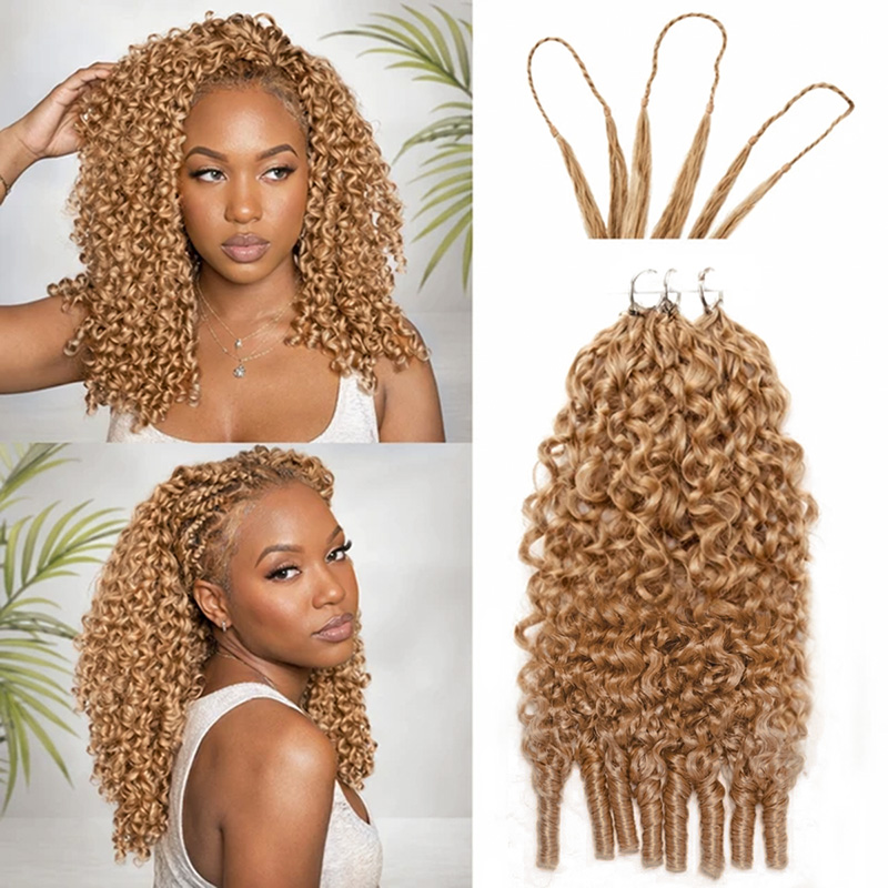 ISEE New In Color #27 Honey Blonde Burmese Curly Crochet Human Hair for Miracle Knots Plush Texture Time-Saving Wear