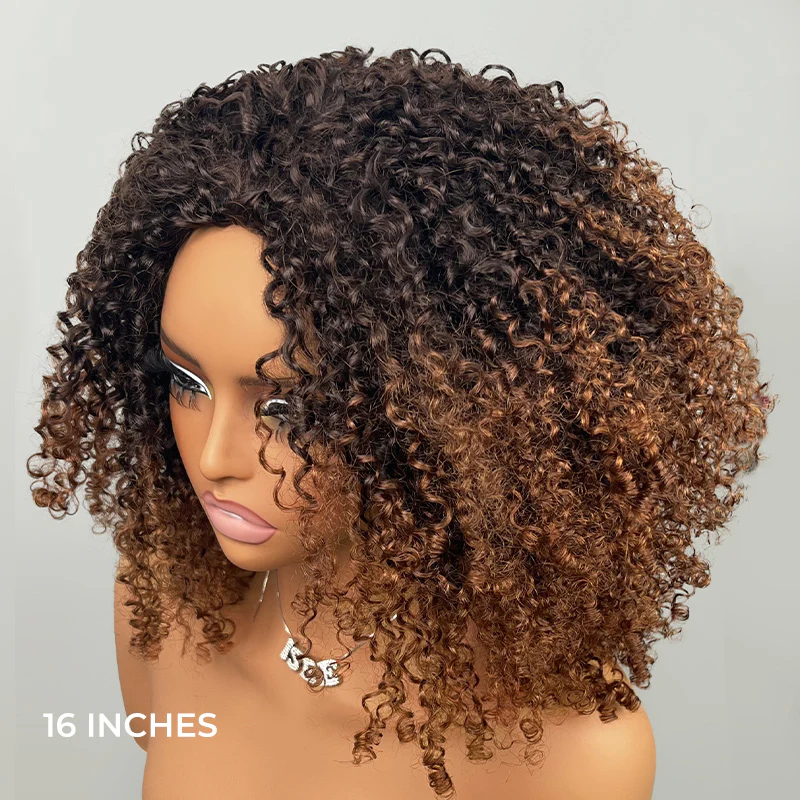Highlight brown kinky curly half wigs