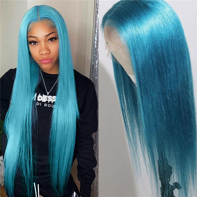 Lake Brilliant Blue Straight Color Wig 13*4 Lace Front Wig
