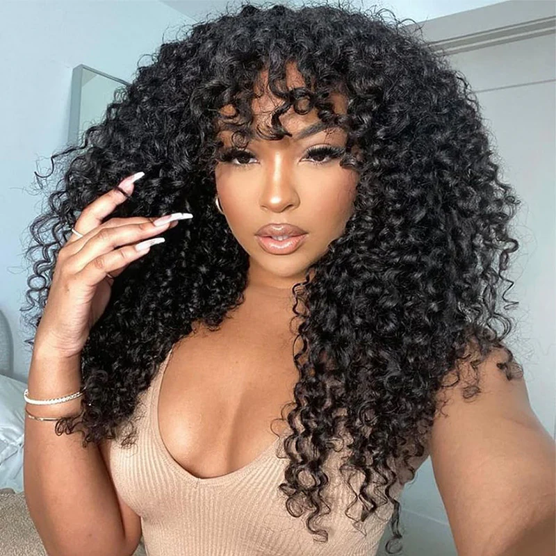 ISEE HAIR Weave Wig Water Wave Fringe Sew In Wig with Bangs