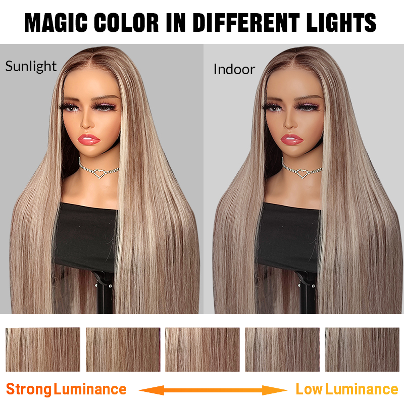 Ash Blonde Glueless Wig Highlight Straight Wear Go Wigs