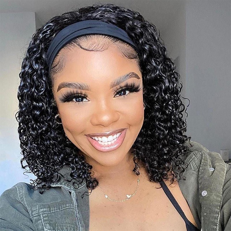 Cute Curly Short Bob Headband Glueless Wig