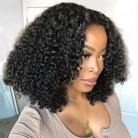 ISEE HAIR Kinky Curly Upart Wig Natural Black Human Hair Wigs